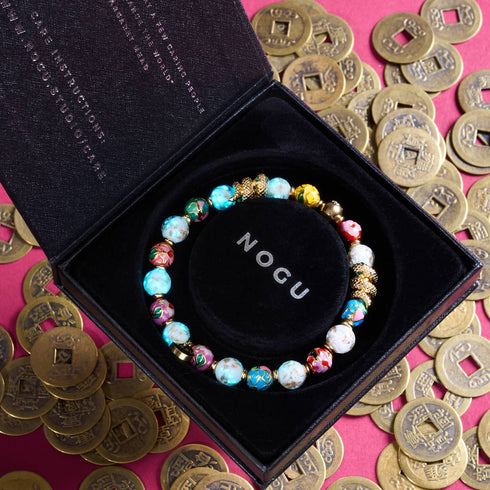 Bracelet serpent en verre avec motif de dragon nuageux | Lotus en émail | Luciole blanche